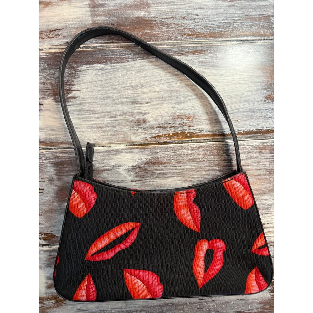 Mini Shoulder Bag Black with Red Lips